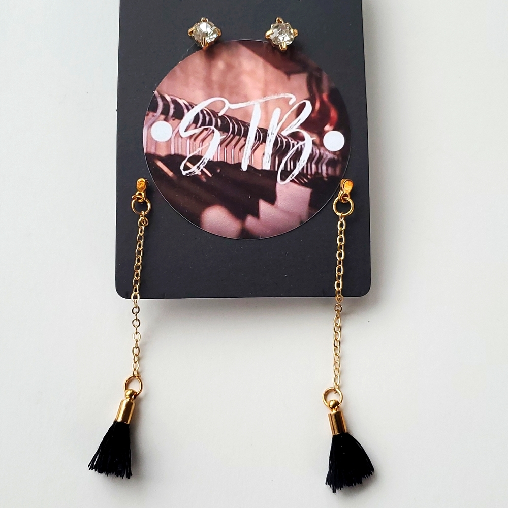 Boutique Two Pair Faux Stone Stud and Long Dangling Fashion Earrings